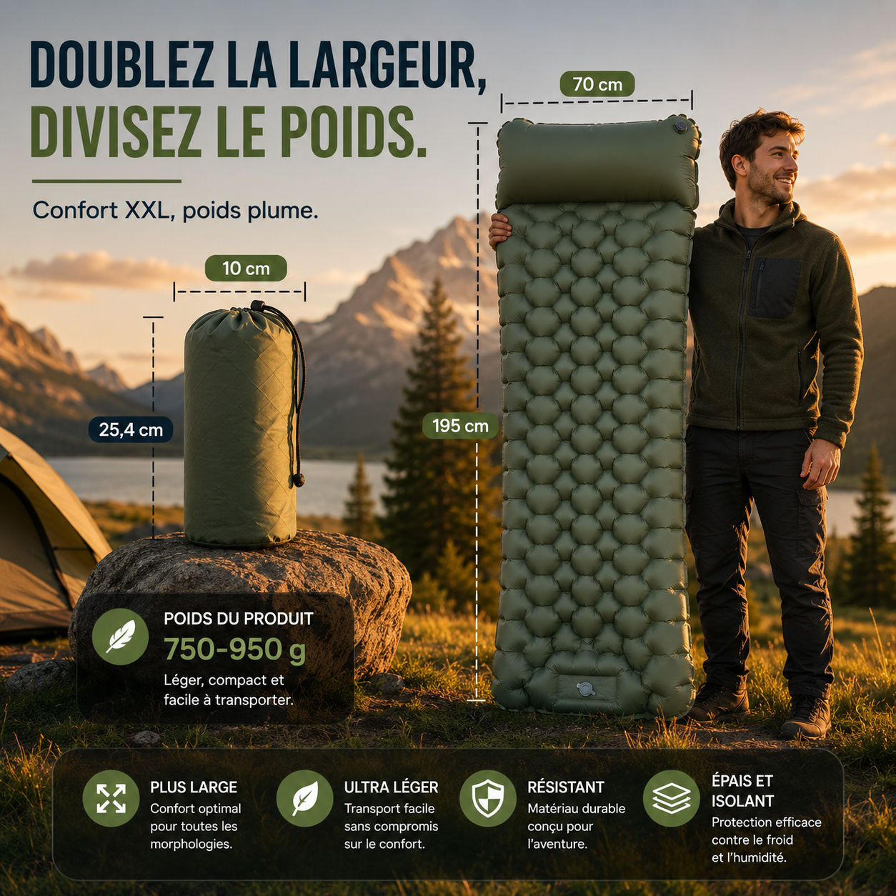 Matelas pneumatique compact ultraléger TurboChared PRO