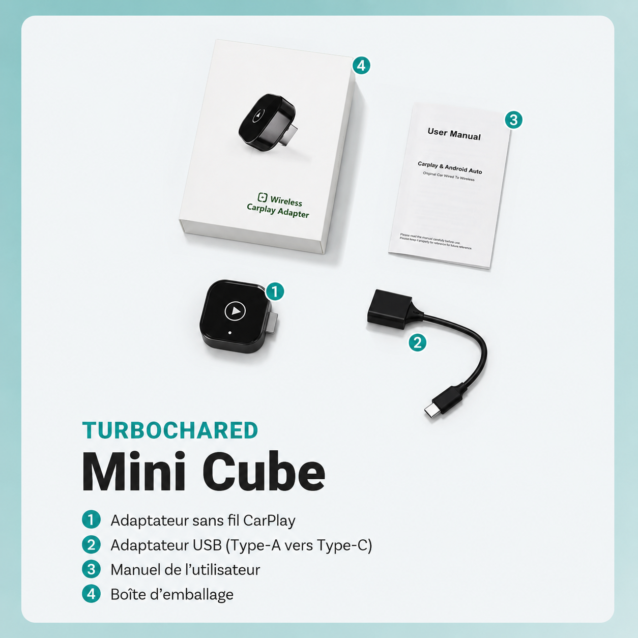 Adaptateur sans fil TurboChared® Mini Cube 3.0 pour CarPlay et Android Auto