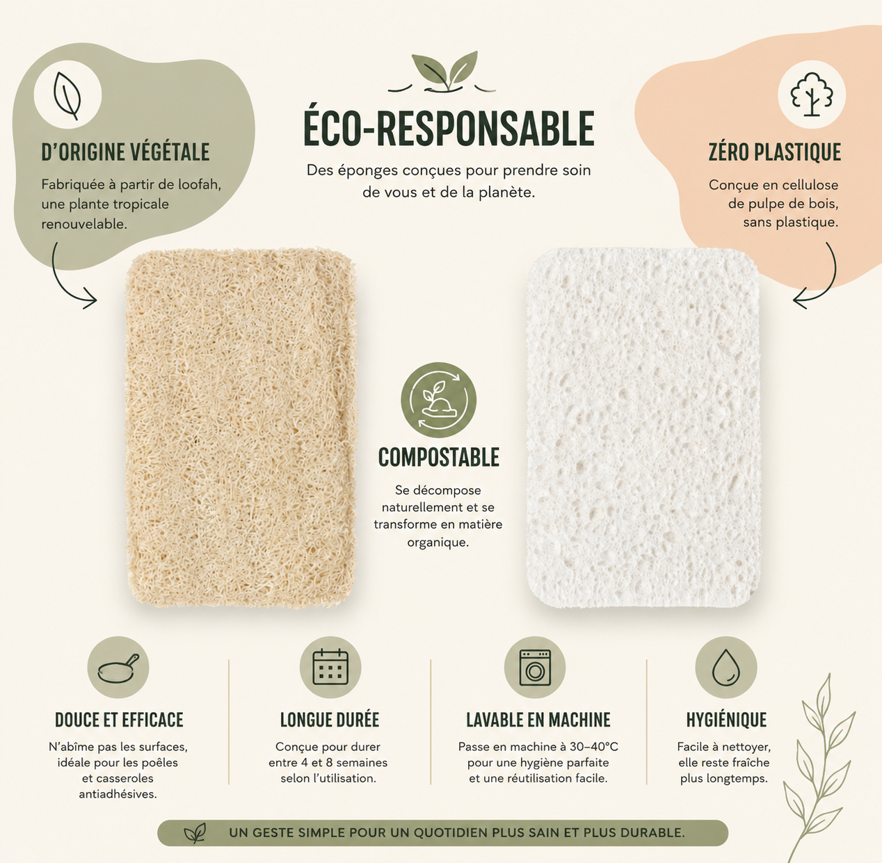 Éponges à récurer sans plastique