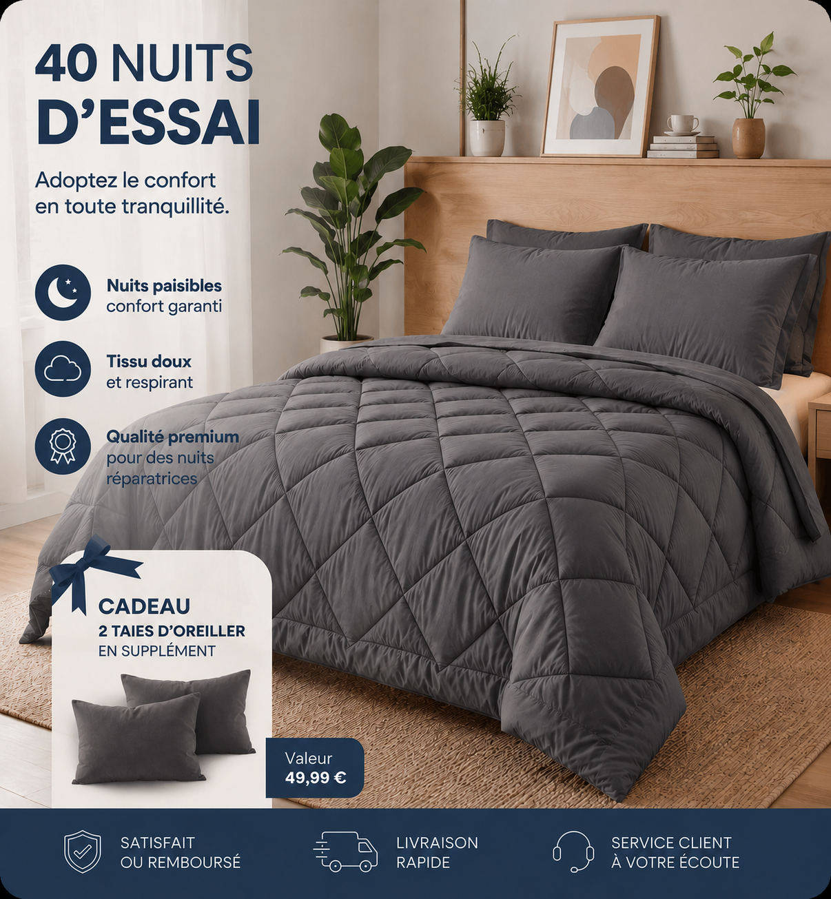 Couverture EasySleep® – La couette 2-en-1 à séchage rapide qui rend le linge de lit inutile.