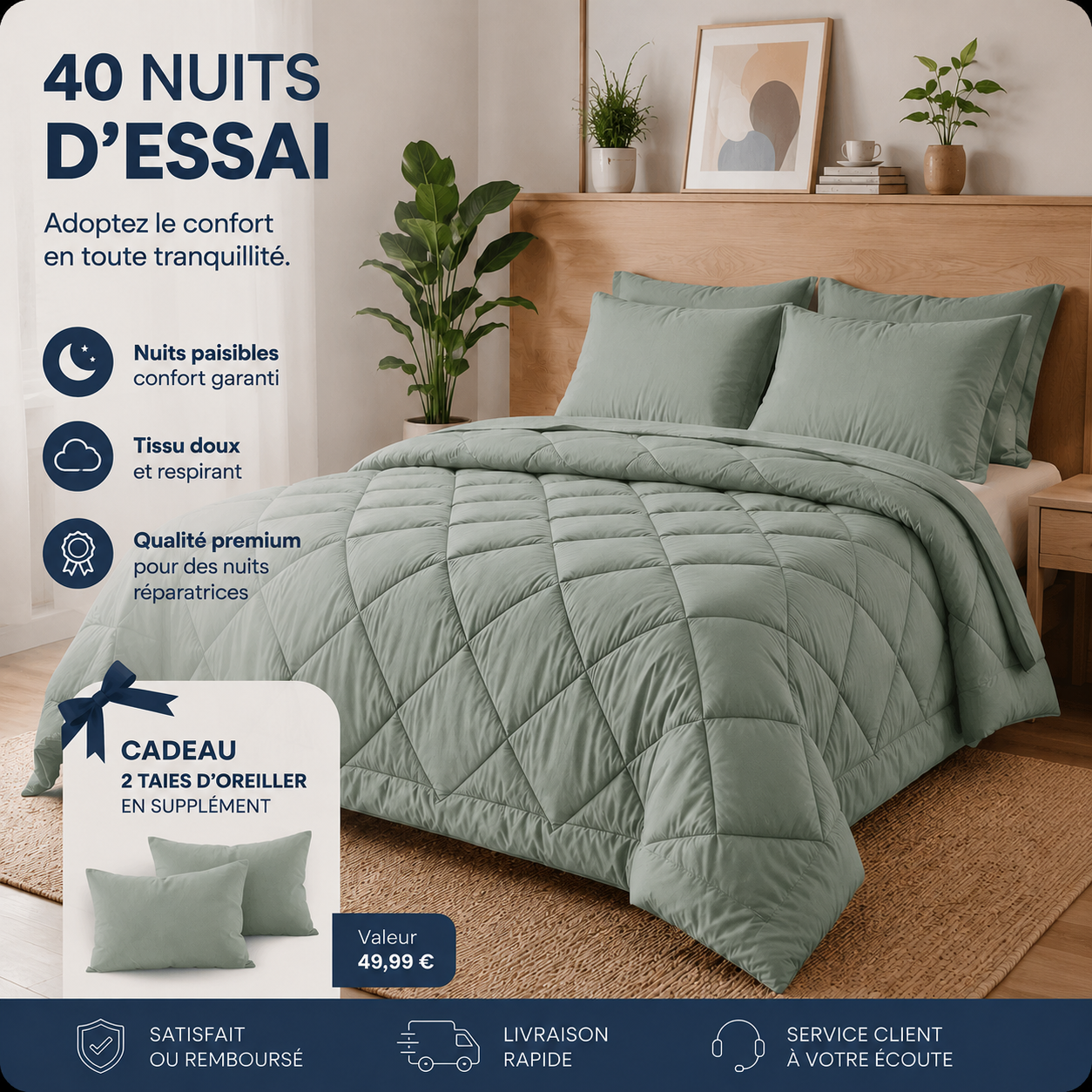 Couverture EasySleep® – La couette 2-en-1 à séchage rapide qui rend le linge de lit inutile.