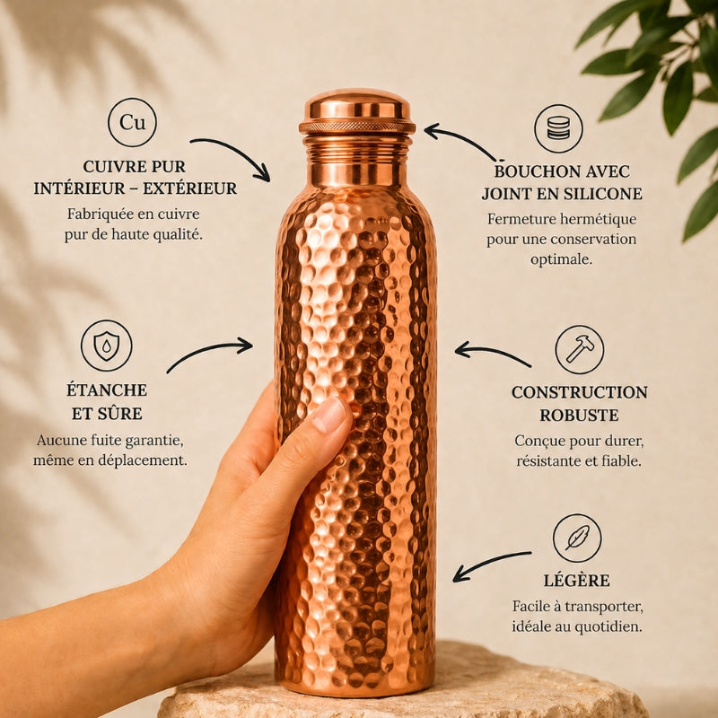 Gourde en Cuivre – TurboChared™ | L’Eau Purifiée Naturellement, Sans Plastique